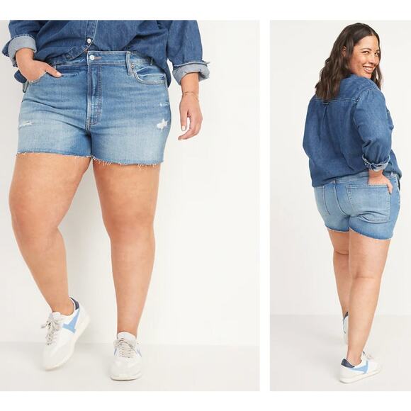 High-Waisted OG Straight Ripped Cut-Off Jean Shorts Women 24 Old Navy Plus Size - Picture 1 of 12